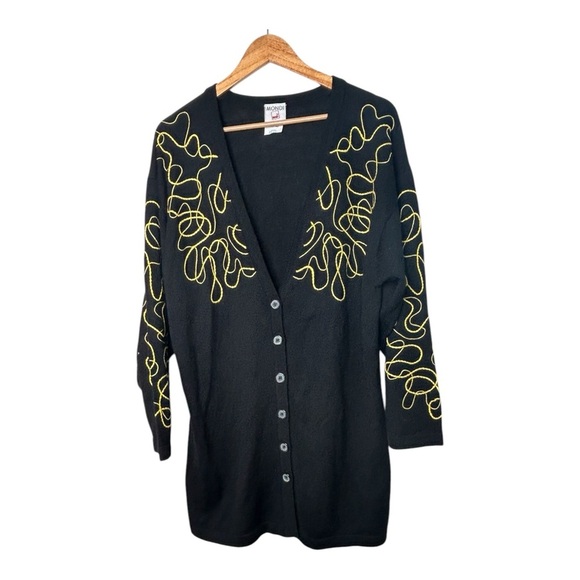 Mondi Vintage Black & Vibrant Yellow Artsy Button-Down Cardigan| Women Sz 42 / L - Picture 1 of 7